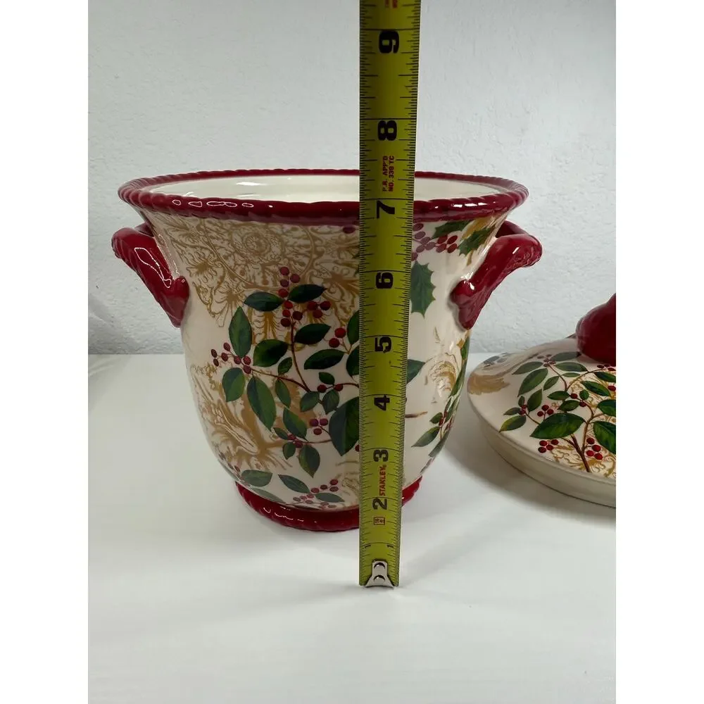 NWT Hobby Lobby Sleigh Bell Bistro Christmas Ceramic Lidded Jar, Cardinal Bird